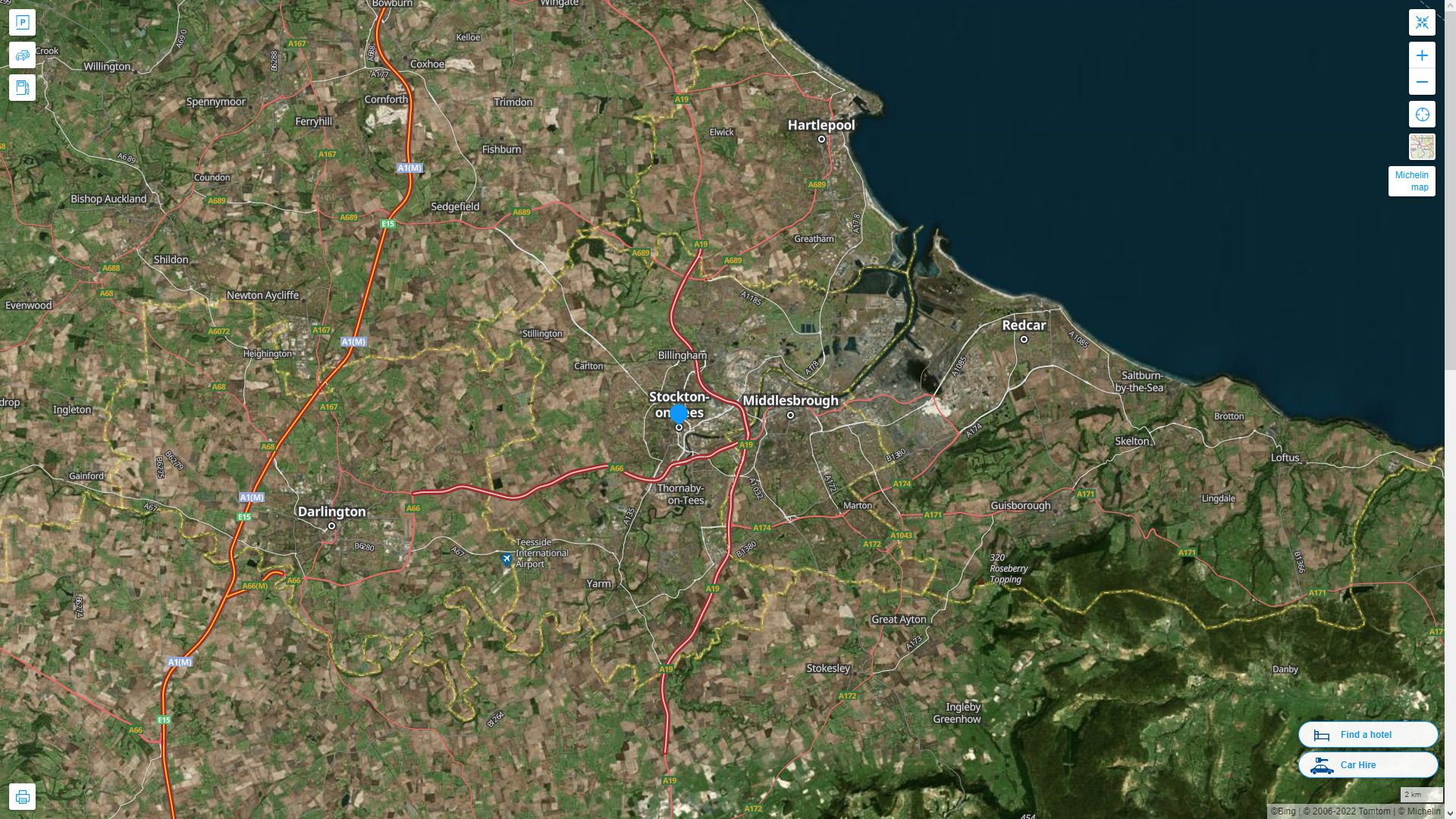 Stockton on Tees Highway and Road Map with Satellite View